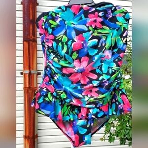 Jones New York Halter One Piece Swimsuit Blue Pink Black Size 18